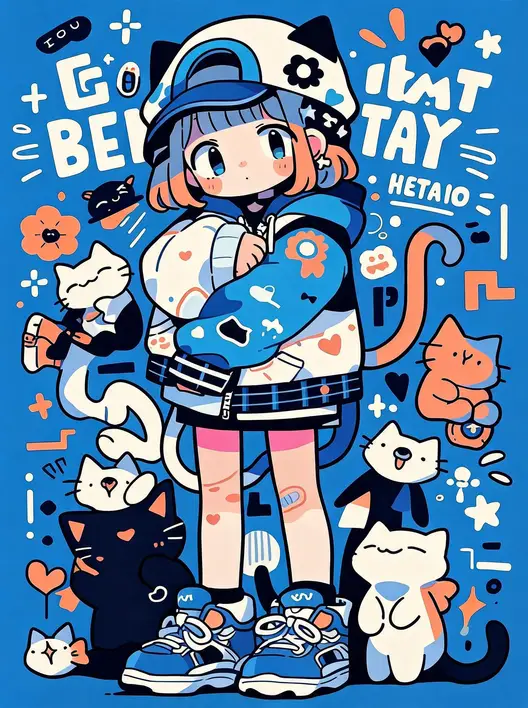 潮酷 Q 版少女插画模板
