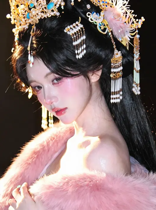 国风仙女，胭脂粉，细腻渲染，古代女子