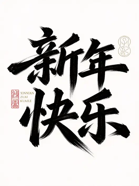 国潮励志毛笔书法