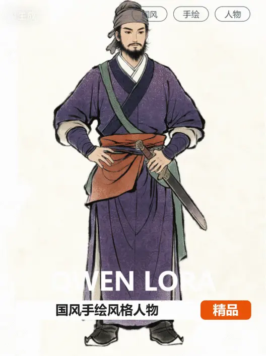Qwen-国风手绘风格人物