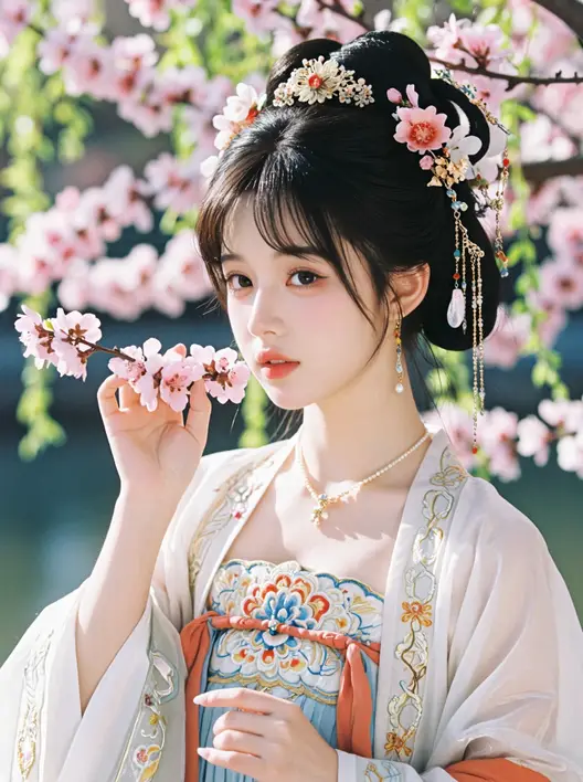 远山眉淡扫如黛，元气少女妆让她气色红润，古风厚涂