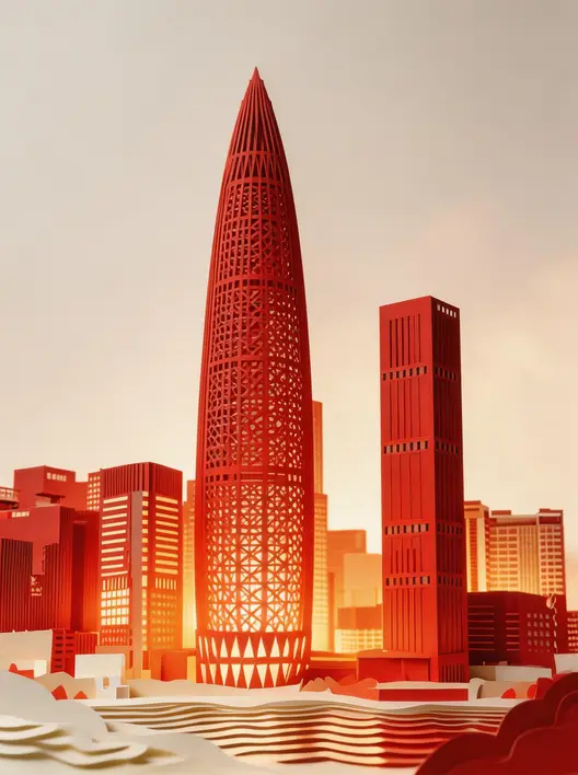中国风古典微缩立体剪纸古建筑