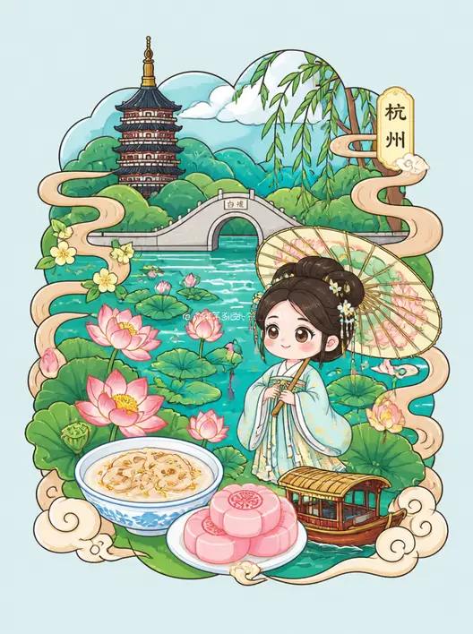 扁平风地域文旅文创插画