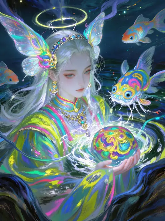 东方炫彩光感奇幻氛围插画