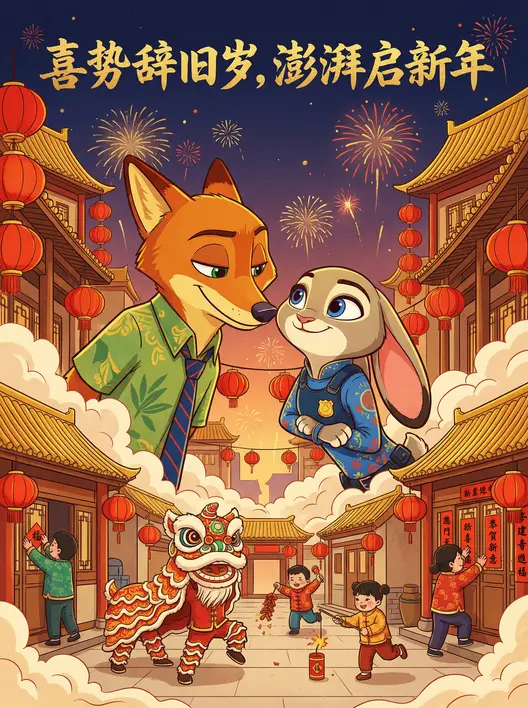 中国新年喜庆扁平插画海报