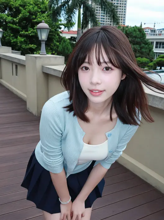 年轻女性，长发黑亮，脸型小巧，眉眼清秀