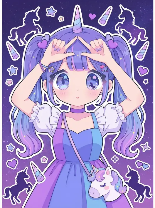 马卡龙色系 Q 版少女插画