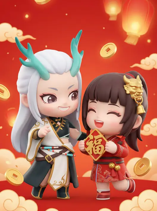 新年氛围感3D卡通盲盒