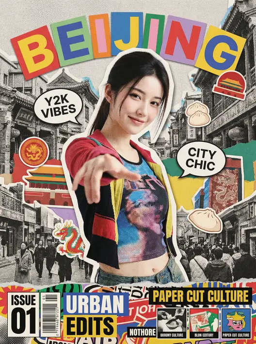 和Y2K时代的城市合影拼贴海报