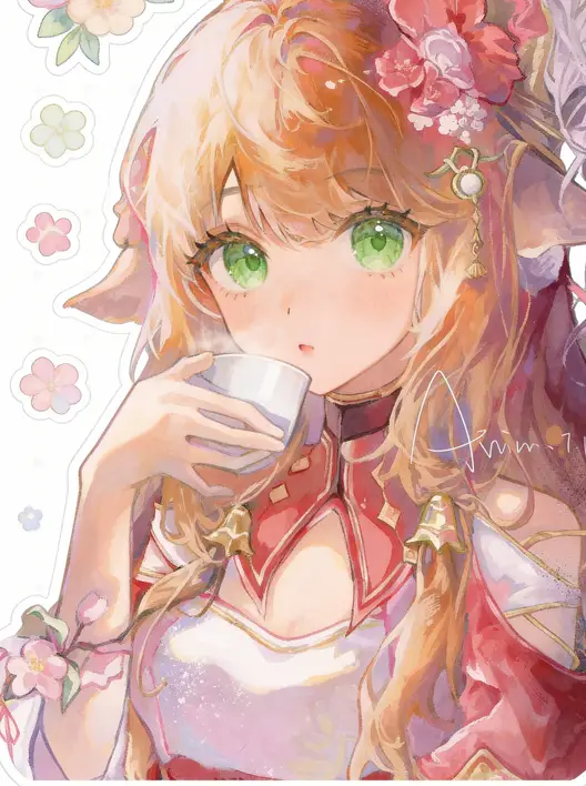 一键日系少女插画与数字水彩精致的手账贴纸