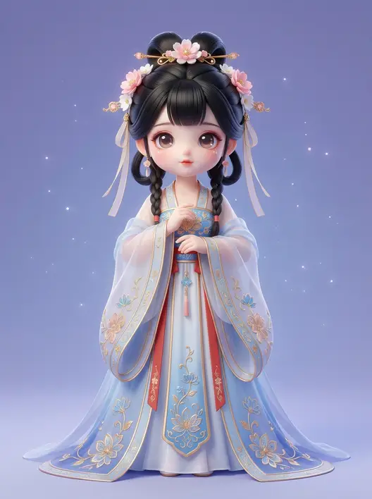 蓝色汉服玩偶手办
