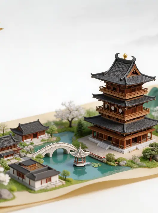 一键3D国风卷轴山水场景