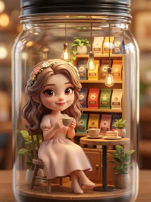 玻璃瓶中的咖啡时光 | 3D微缩场景手办