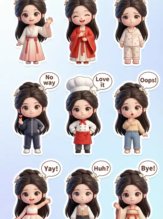 Q版人物九宫贴纸