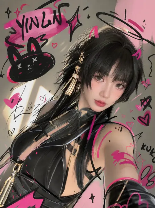 照片叠马克笔涂鸦风写实自拍手绘叠加风