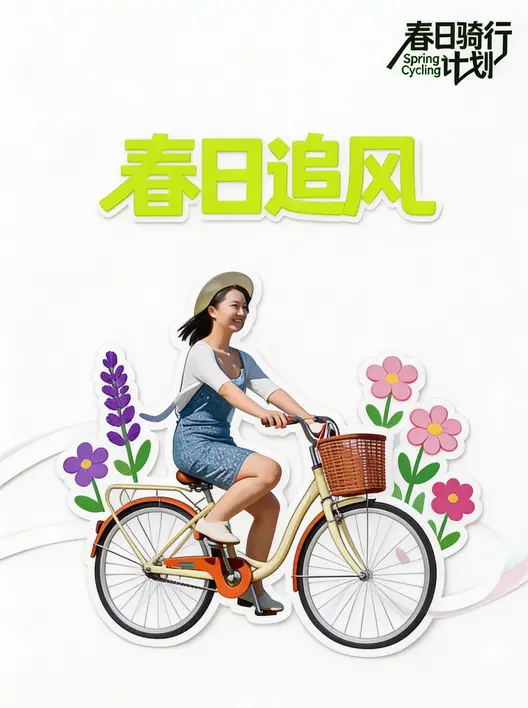 春日骑行拼贴海报